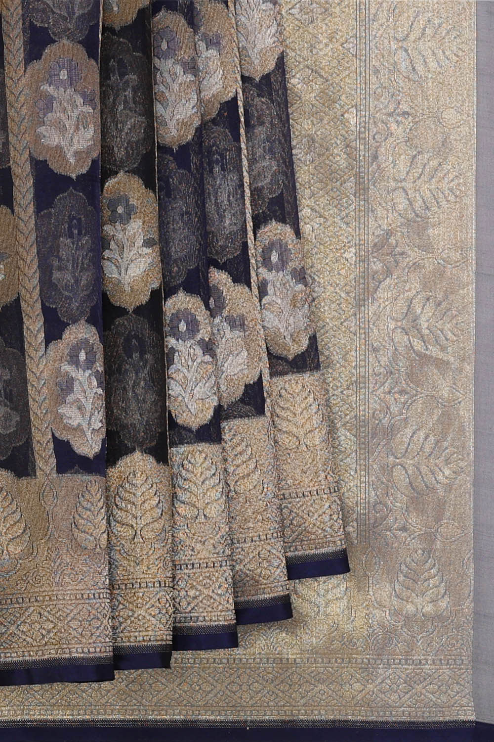 Image of Banarasi Kora Navy Blue Saree